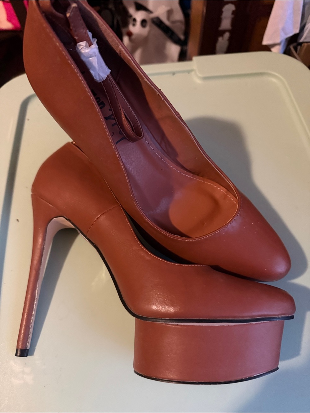Platform Pointed-Toe Stiletto Pumps in Rust Brown